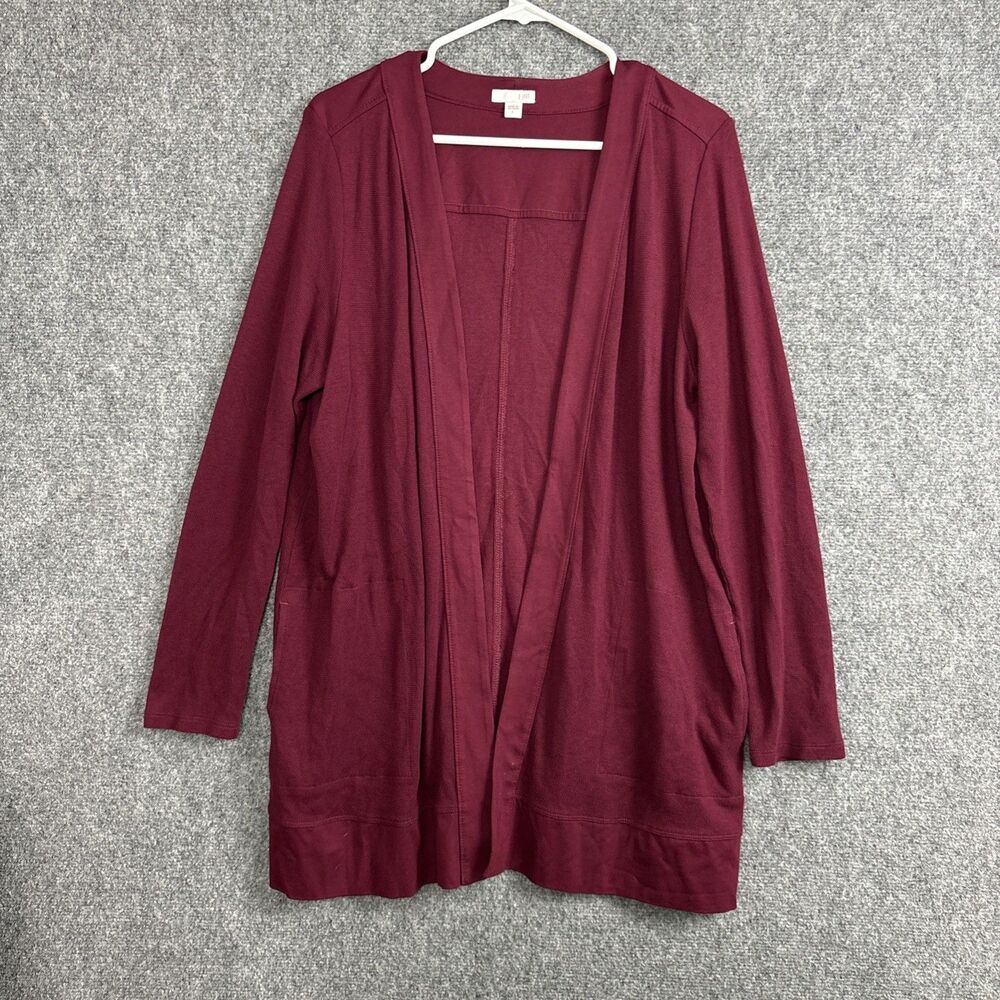 J.Jill Waffel Knit Open Cardigan Sweater Womens Size L Red